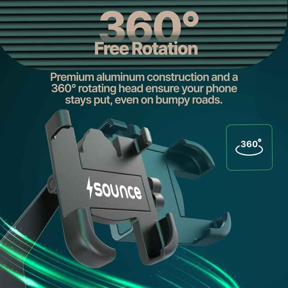 Sounce Universal Bike Mount Phone Holder Metal Body 360 Degree Rotating Handlebar (Black)