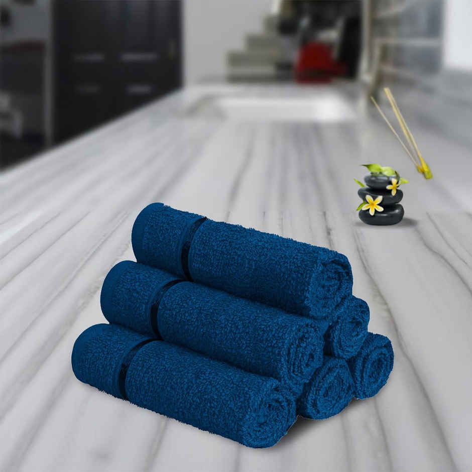 Story@Home 100% Cotton 450 6 Piece Face Towel Navy Solid