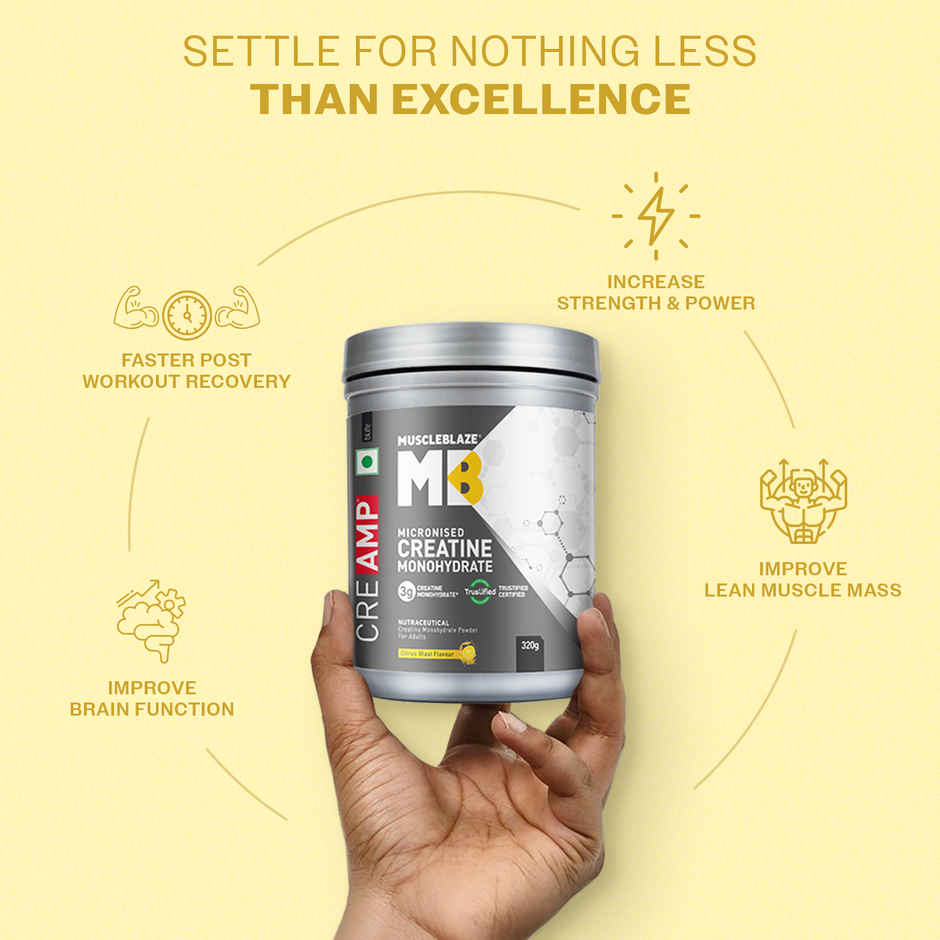 MuscleBlaze Creatine Monohydrate CreAMP with CreAbsorb | 80 Servings | Citrus Blast
