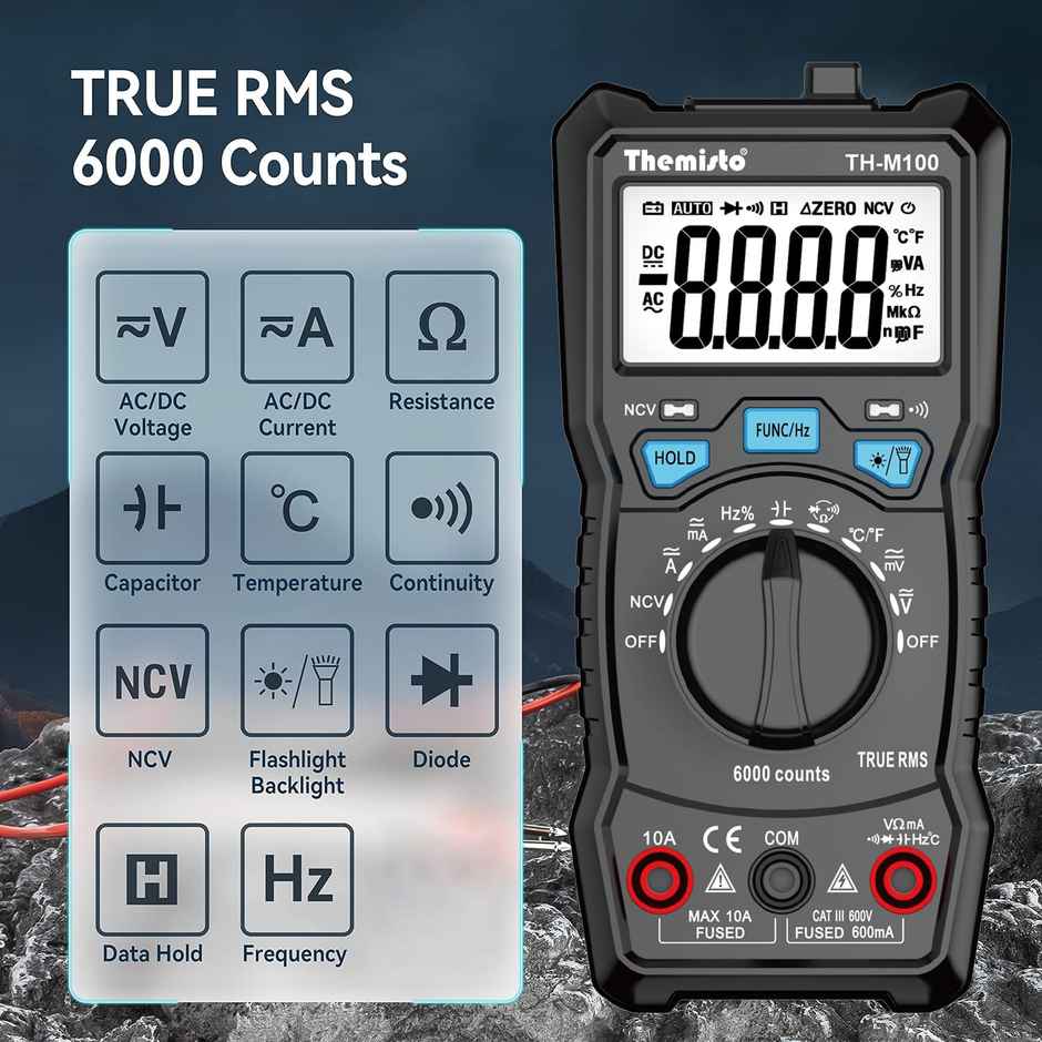 Themisto Ac/Dc Current, Autorange Digital Multimeter (Black) (Th-M100)
