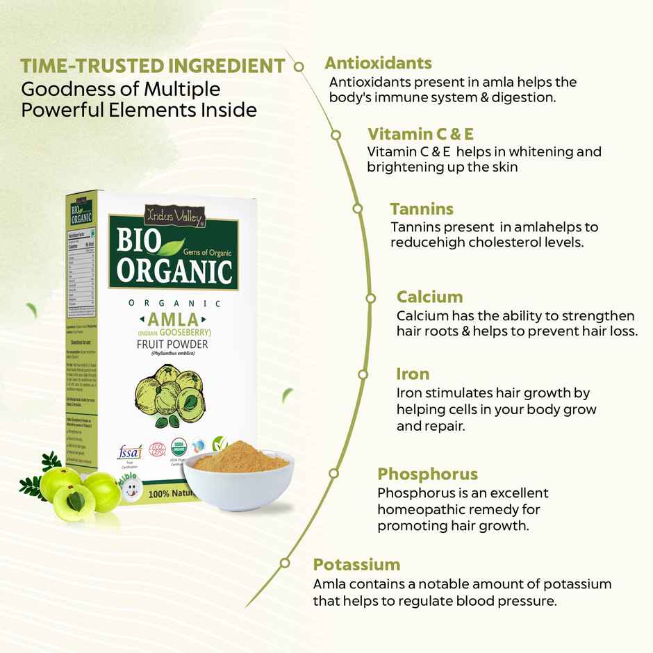 Bio Organic Pure Natural Edible Amla Powder by Indus Valley for DIY Skin Care & DIY Hair Mask