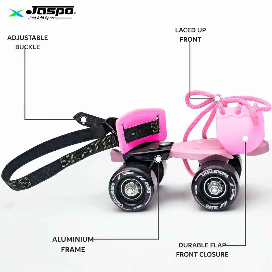 Jaspo Challenger Roller Skates for Kids (Ages 3-7), Adjustable,PVC Wheel, Perfect for Beginner Pink