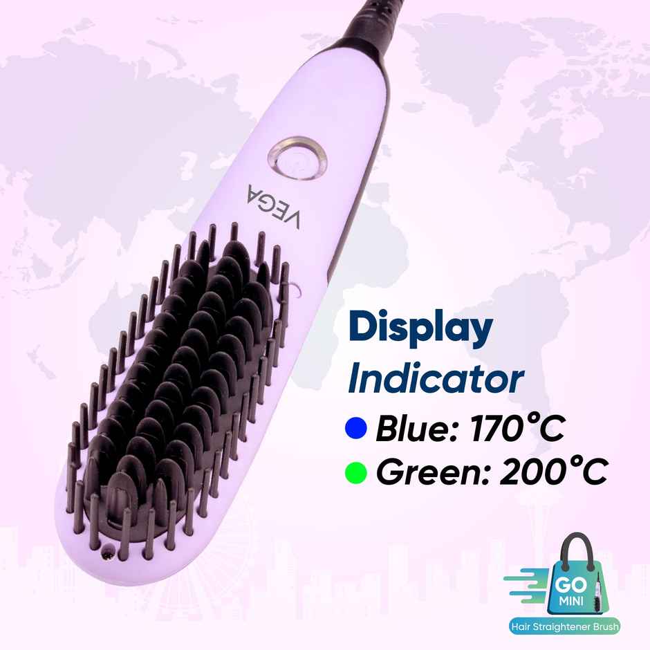 Vega Mini Hair Straightener Brush-Natural Straight in Few Min for Women 2 Heat Settings, (VHSB-05)