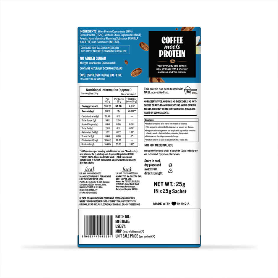 Sleepy Owl French Vanilla Protein Coffee Sachet