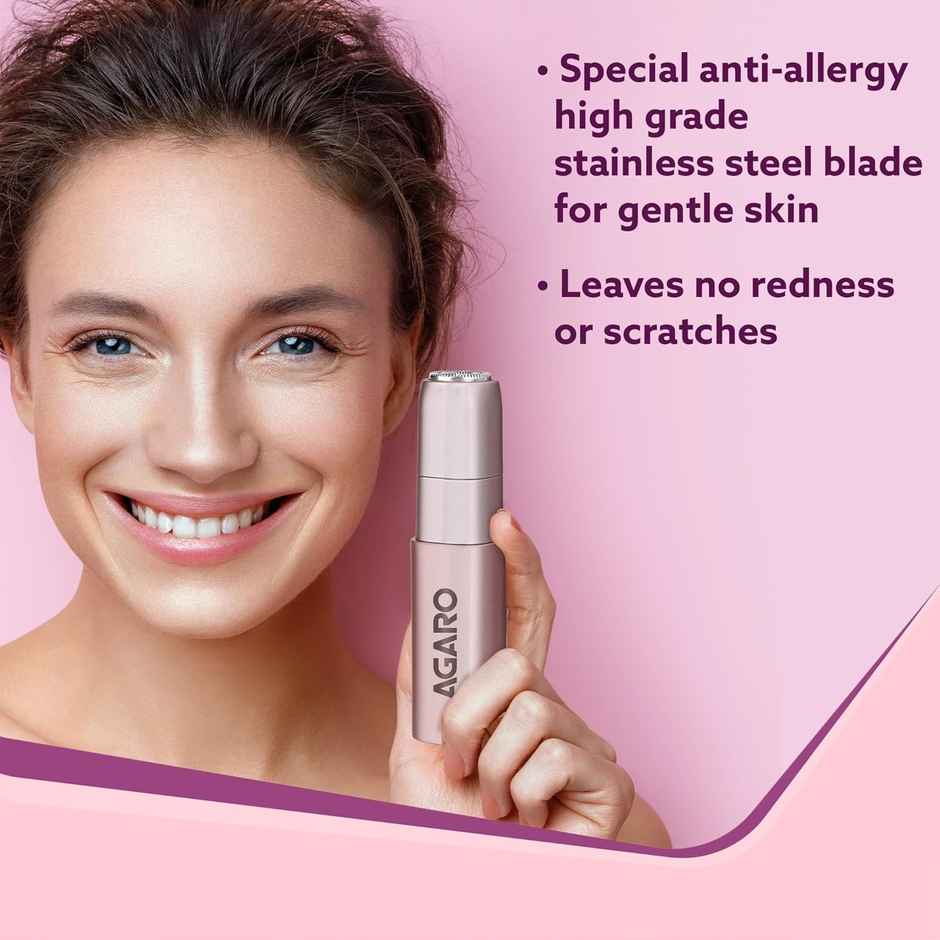 Agaro Facial Hair Remover, Cordless & Painless Hair Remover With Hypoallergenic Blade, Rechargeable