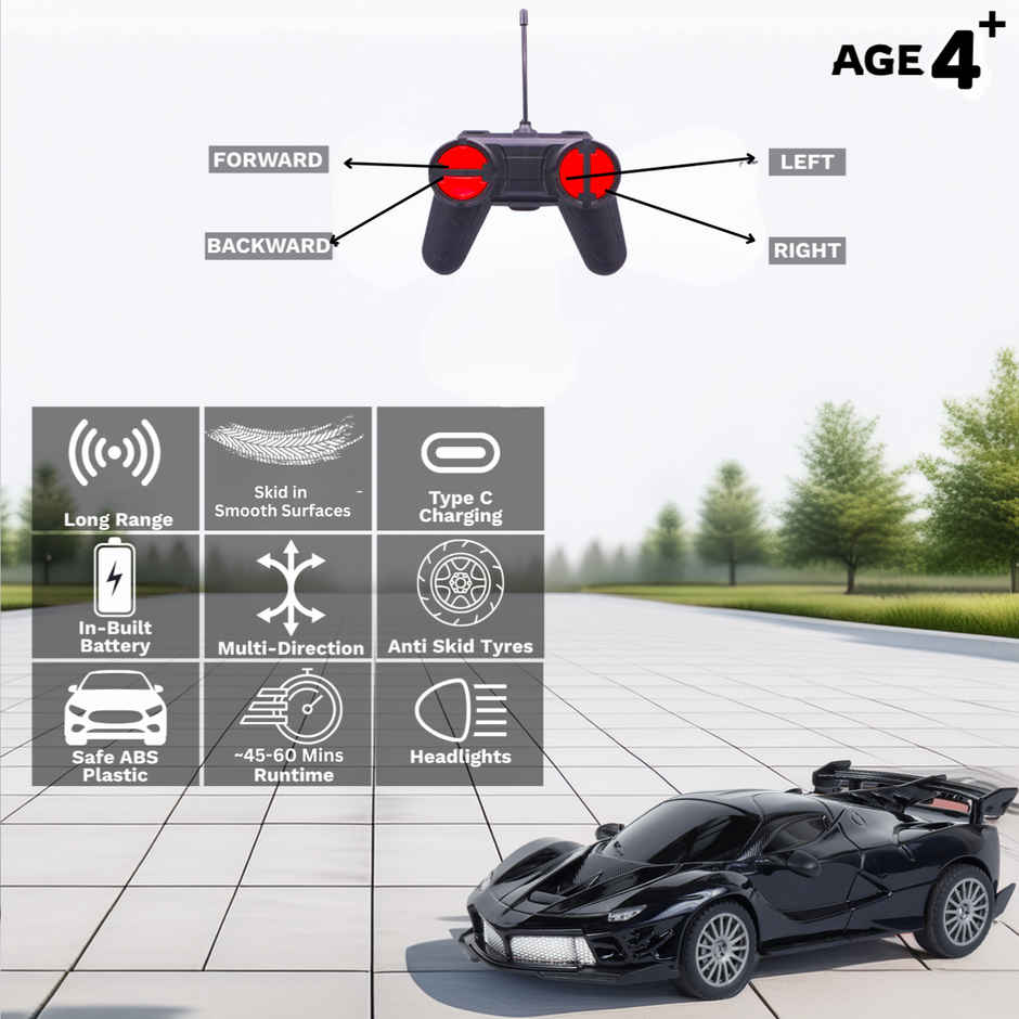 Race N Roll Hi Speed Rechargeable Remote Control Car 1:24 - Fer Black