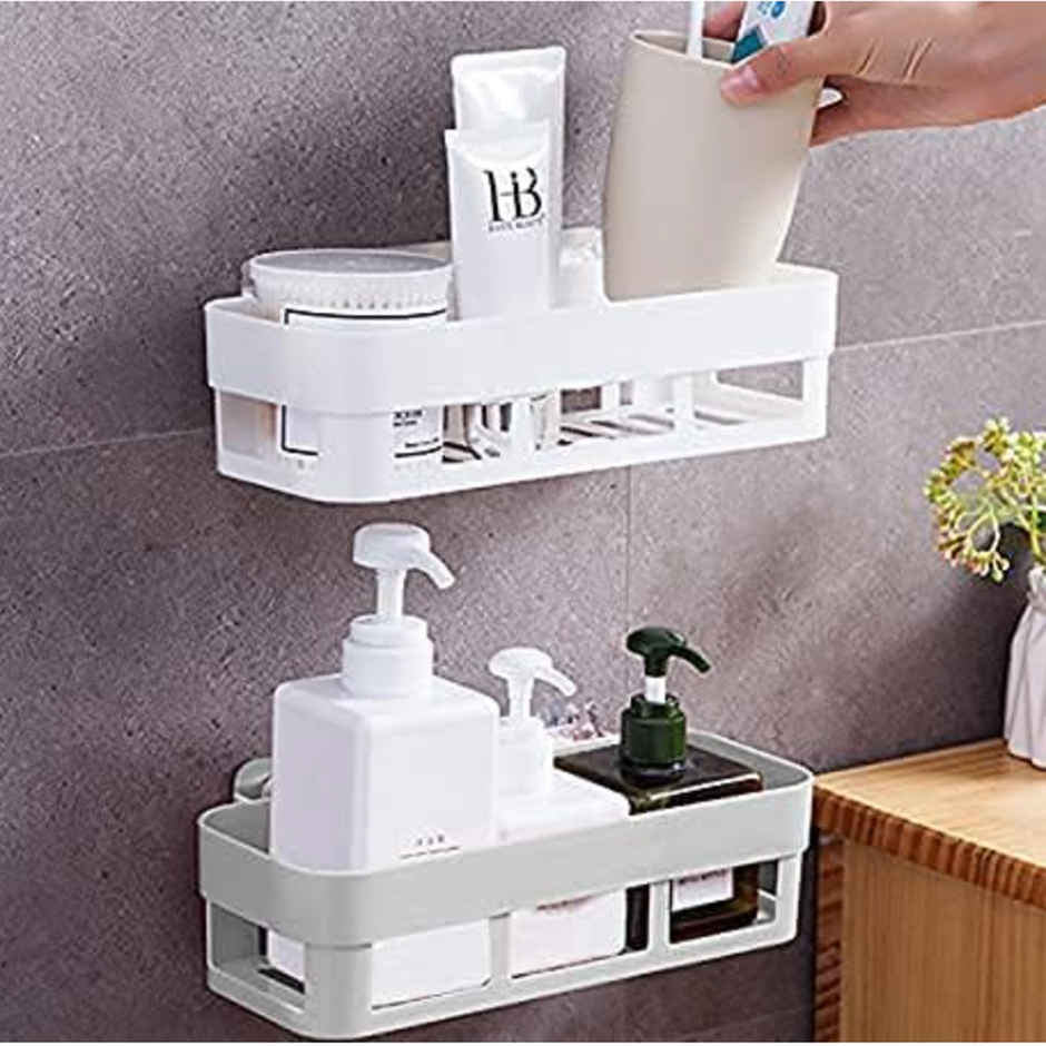 Perpetual Bathroom 1Shelf + 1Soap Dish Holder | Self-Adhesive Rack for Wall | Pack of 2