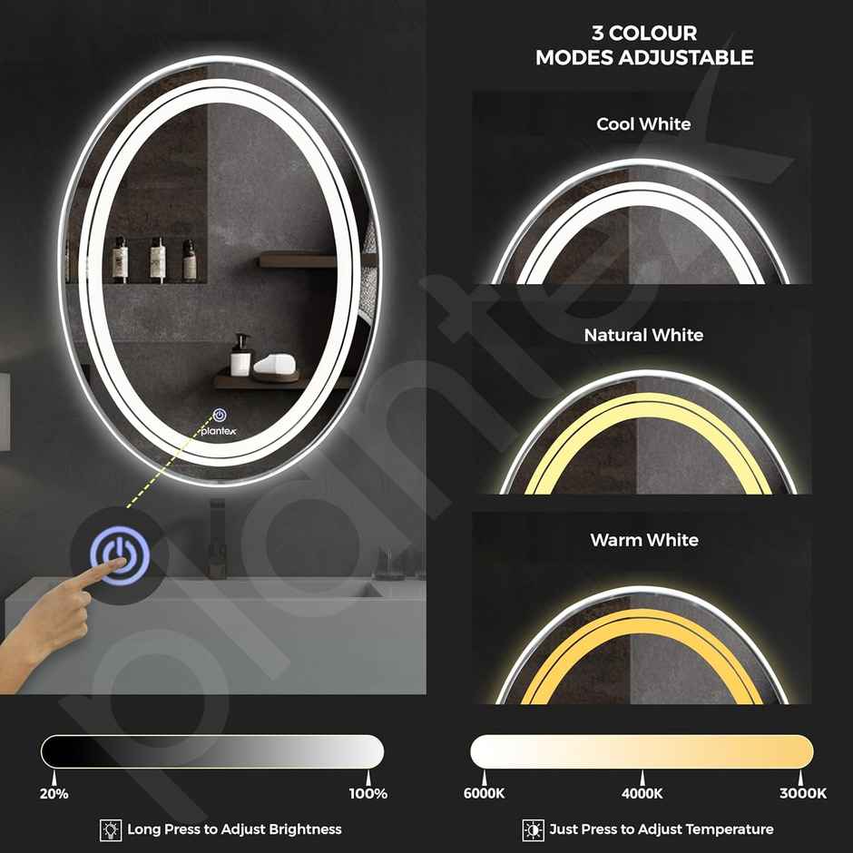 Plantex 18"x24" Glass Bathroom Mirror with LED Lights - Oval