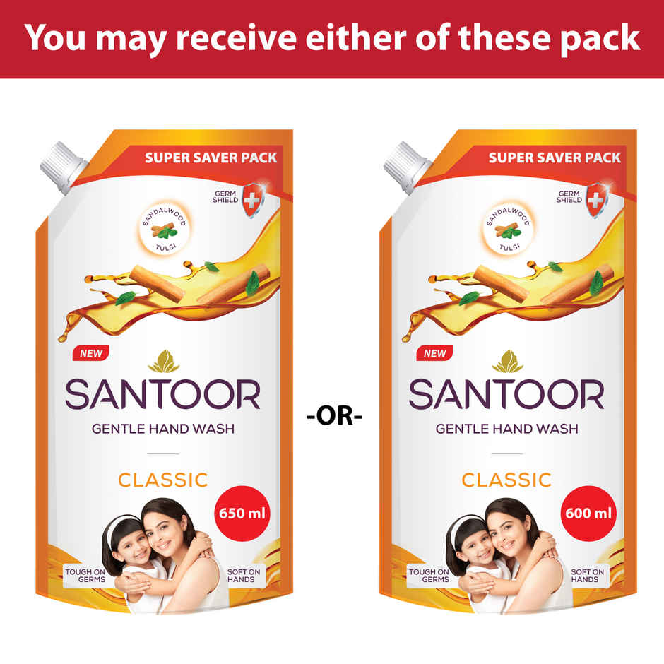 Santoor Classic Gentle Anti-Bacterial Hand Wash With Natural Goodness of Sandalwood and Tulsi