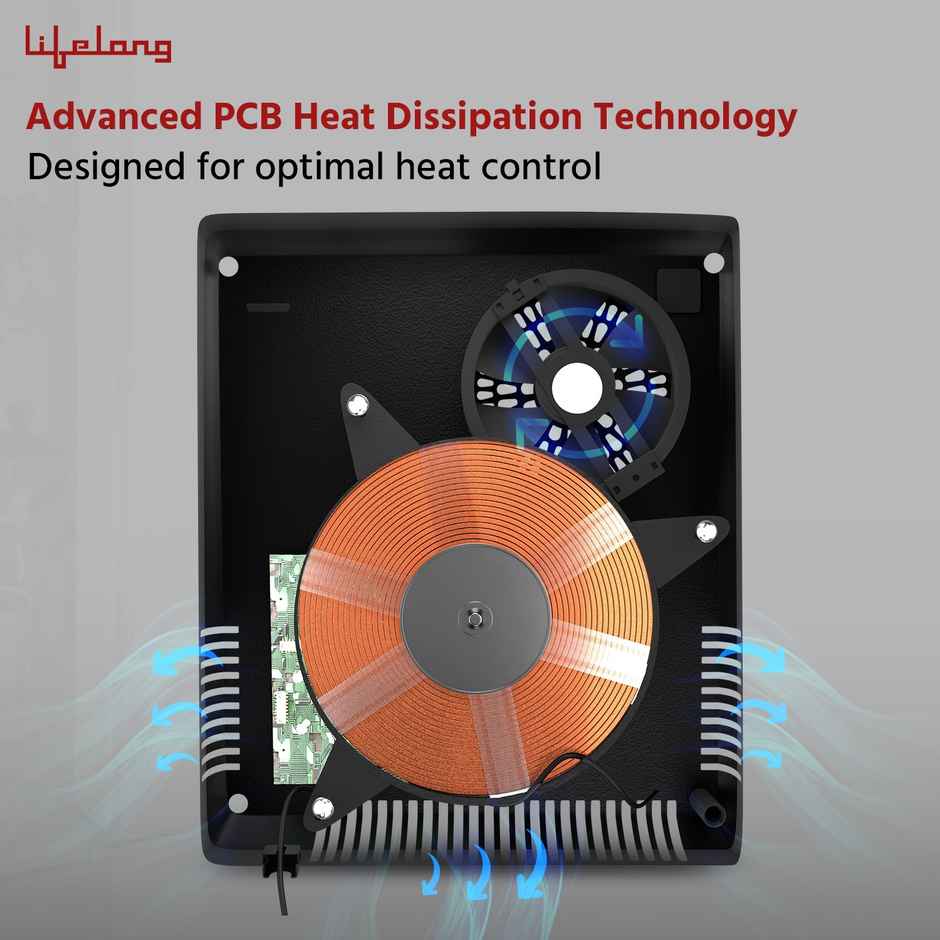 Lifelong LLIC101 1800 W Induction Cooktop With Surge Protection, 7 Preset Indian Menu Options, Auto Shut Off&Temperature Control with Voltage Protection - Black