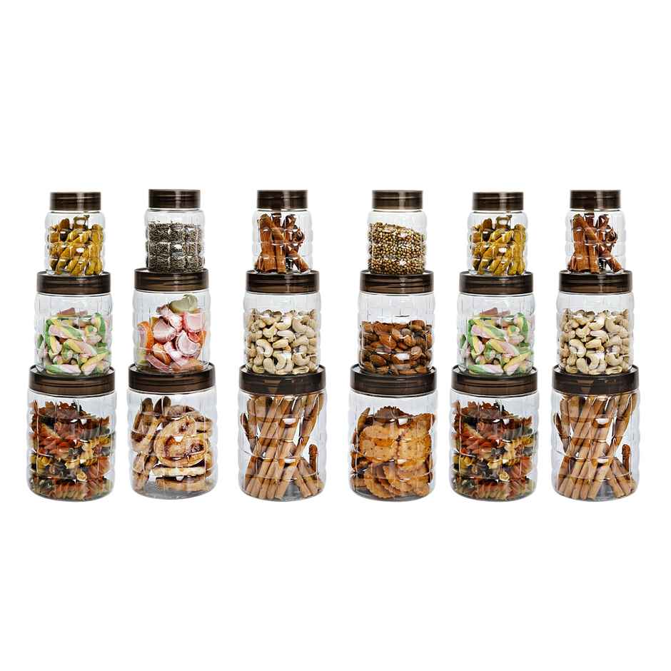 YouBee Plastic Air Tight Stackable Containers | Set of 18 | 300 ml x 6 - 650 ml x 6 - 1200 ml x 6