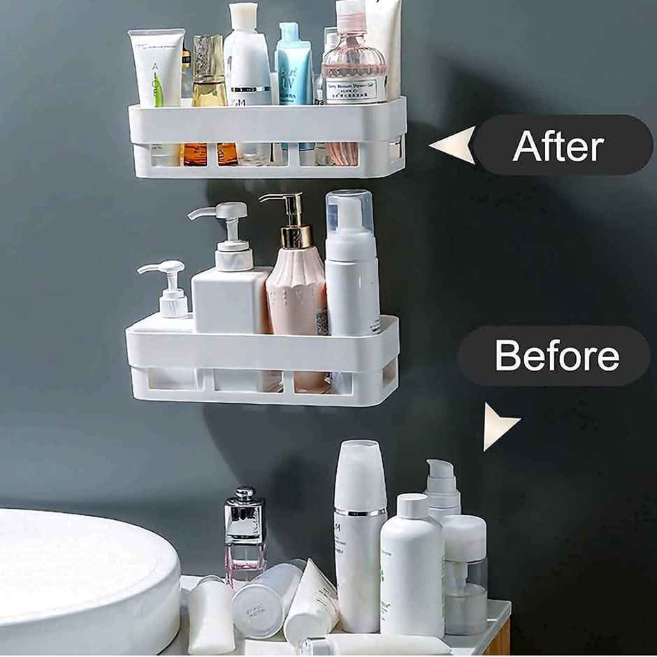 Perpetual Bathroom 1 Shelf + 1 Soap Dish Holder | Self-Adhesive Rack for Wall | Pack of 2