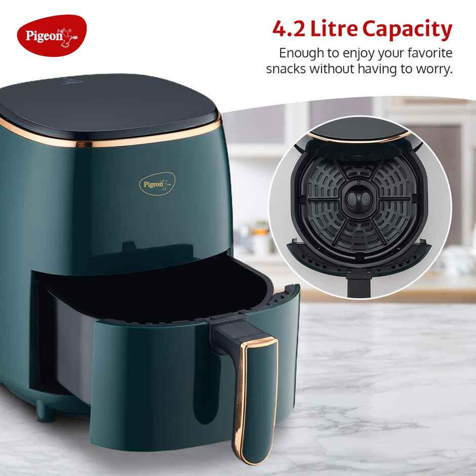 Pigeon Healthifry Digital Air Fryer, 1200 W with Non-Stick 4.2 L Basket, High Speed Air Circulation Technology - Green