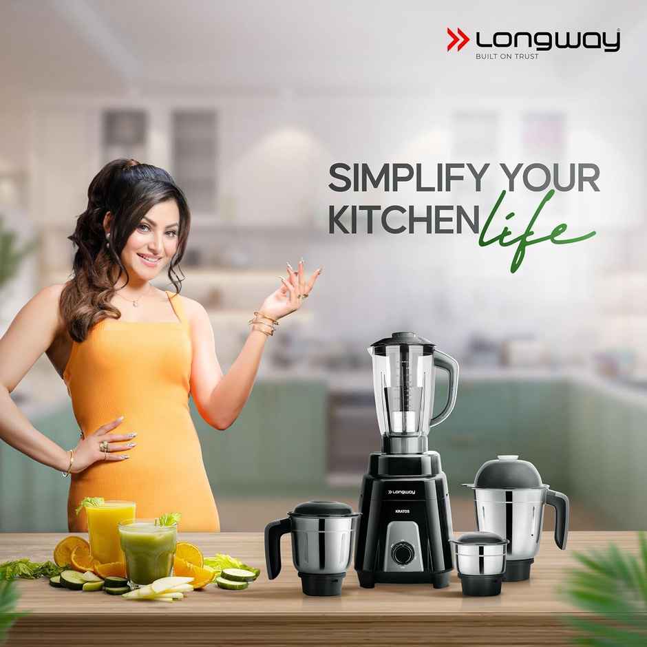 Longway Kratos 1000 Watt Juicer Mixer Grinder with 4 Multipurpose Jars for Grinding, Mixing, Juicing with Stainless Steel Blades(Black)