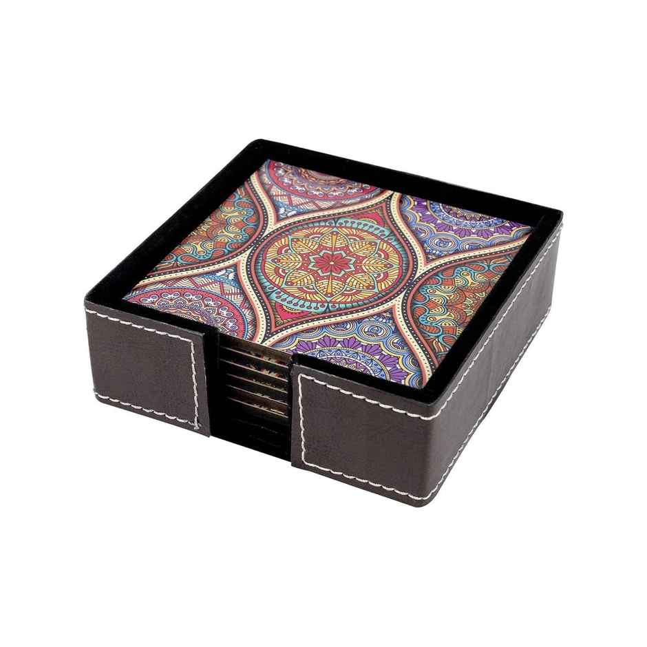 Birch & Co. Coaster | Mandala Coaster Set of 6 with Holder