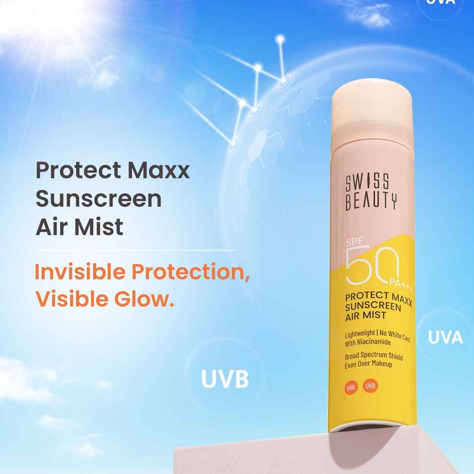Swiss Beauty Protect Maxx Sunscreen Air Mist | SPF 50 PA+++ | For Face & Body