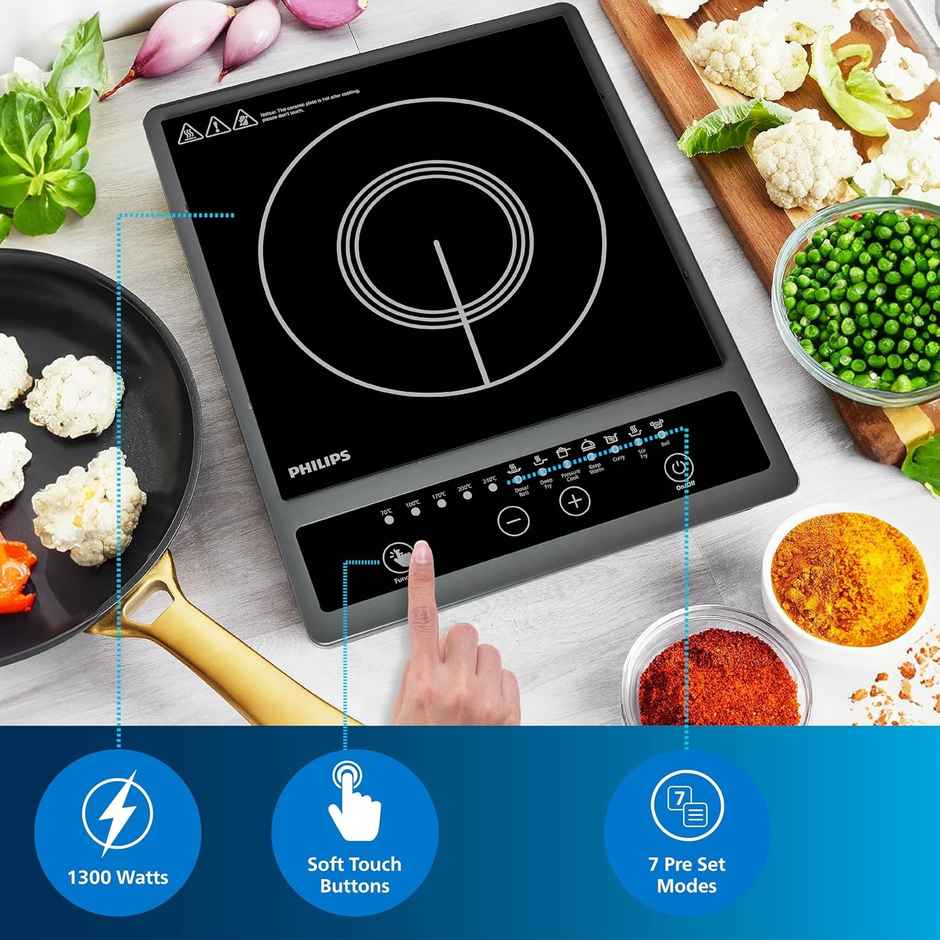 Philips Hd4934/00 1300W Induction Cooktop With Triple Mov With Soft Touch Control