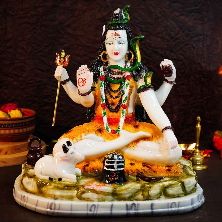Ekhasa Big Size Marble Dust Lord Shiva Idol For Home | 1 ft | Handpainted Lord Siva Statue For