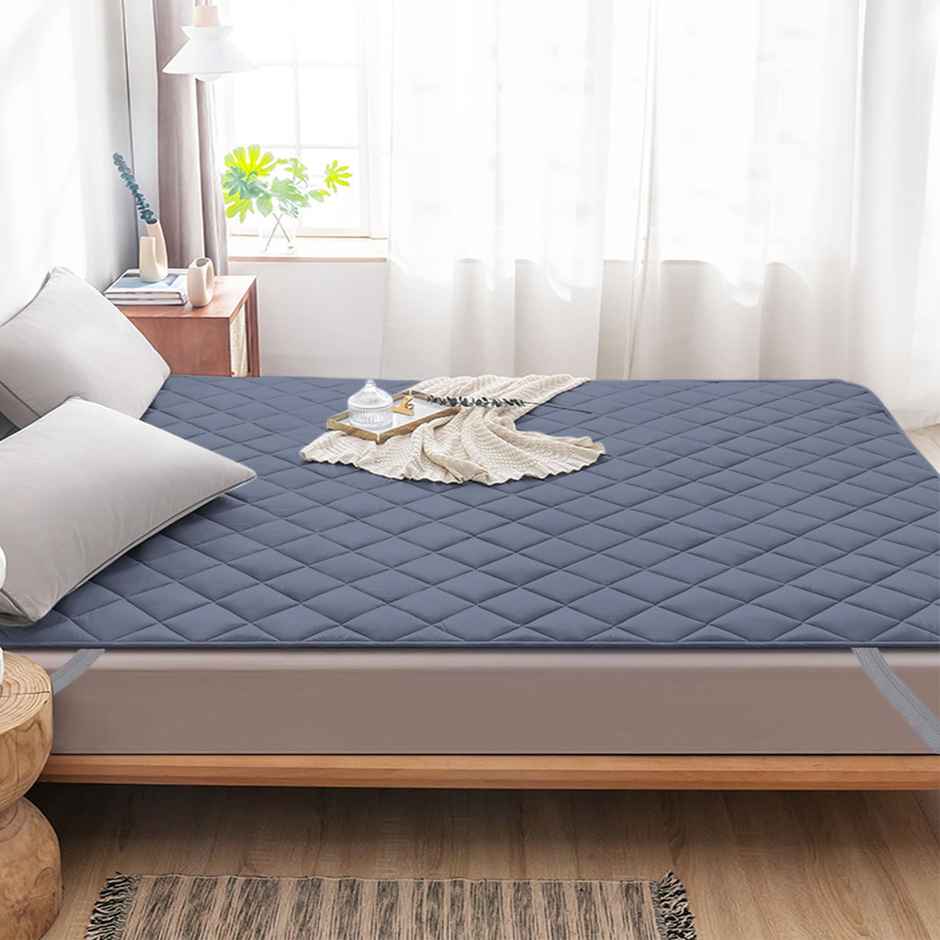 BAY6 Grey Quilted Microfiber Cotton 350 GSM Mattress Protector For Queen Size Bed