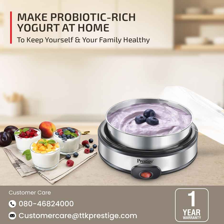 Prestige 900 ml Yoghurt Maker PYM 02 | 360 Degree Uniform Heating| Low Energy Consumption