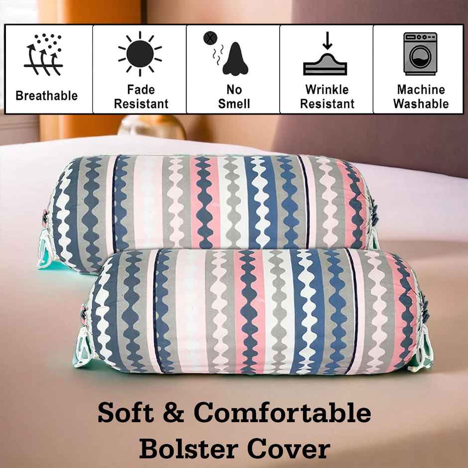Kuber Industries Cotton Bolster Cover|Zig Zag Roll Masand Cover|16x32 Inch|Pack of 2|Multicolor