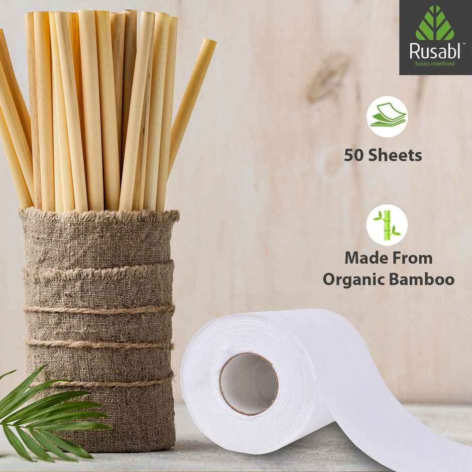 Rusabl Organic Kitchen Towel Roll - 50 Pulls (Reusable, Bamboo Cloth, Biodegradable, For Cleaning)