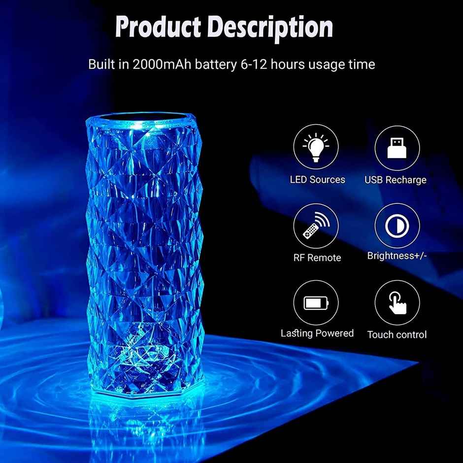 DesiDiya Crystal Lamp,16 Color Changing Rose Diamond Table Lamp, USB Rechargeable Led Strip Lighting Touch Bedside Night Light with Remote Control