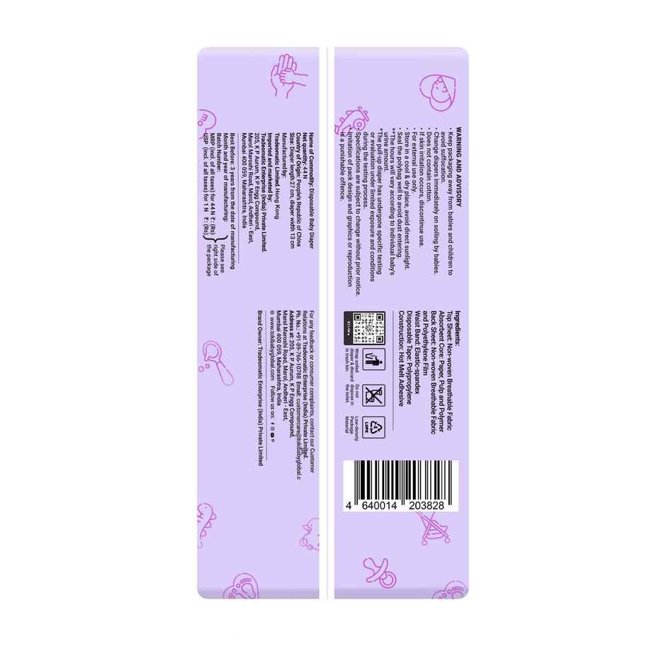 TokiBaby Premium Ultra Thin Pull Up Baby Diaper Pants | Size M | 5 - 12 Months | Pack Of 44