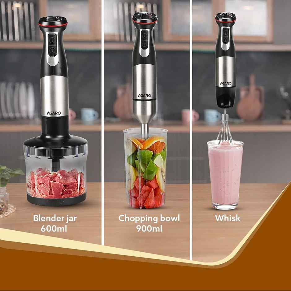 Agaro Grand 1000 Watts Hand Blender With Chopper Jar & Whisker Speed Modes & Speed Regulator Blades