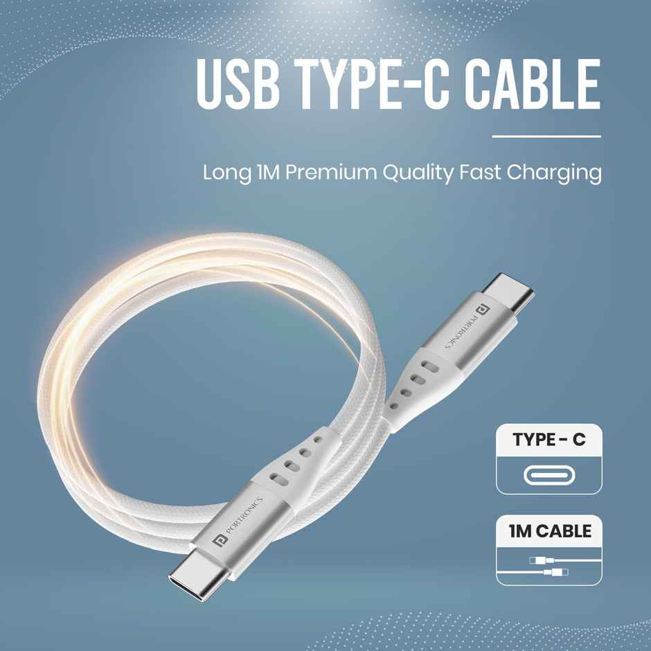 Portronics Adaptor 25 Pro 25W Fast Charging Type C Adapter with Type C Charging Cable, White