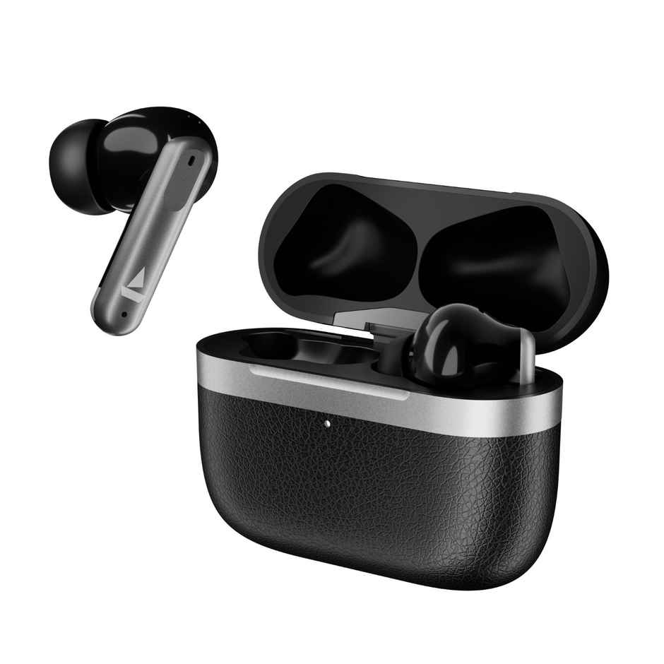 boAt Airdopes 111V2 TWS Earbuds with mic, Premium Leather Finish, 4Mics ENx, 50HRS Battery, 13mm Drivers, Fast Charge, Dual Pair, v5.4 Bluetooth - Classic Black