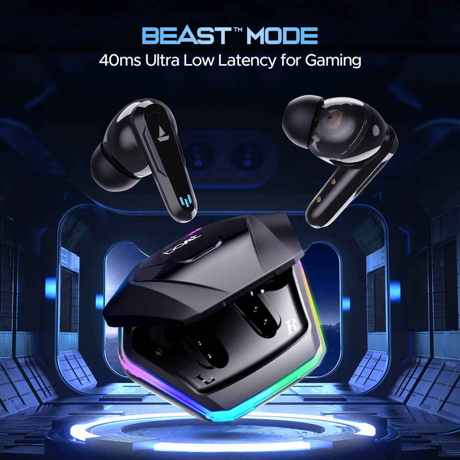 boAt Immortal 161 TWS Earbuds w/ Beast Mode(40ms Low Latency), 40 HRS Playback & 13mm Drivers Bluetooth - Black Sabre