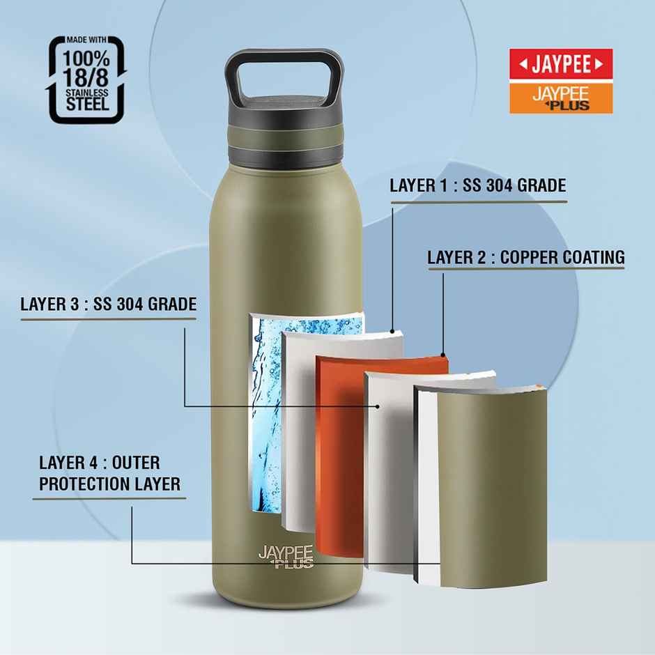 Jaypee Plus Zen ISI certified Stainless Steel Insulated Hot & Cold Water Bottle | Green | 620 ml