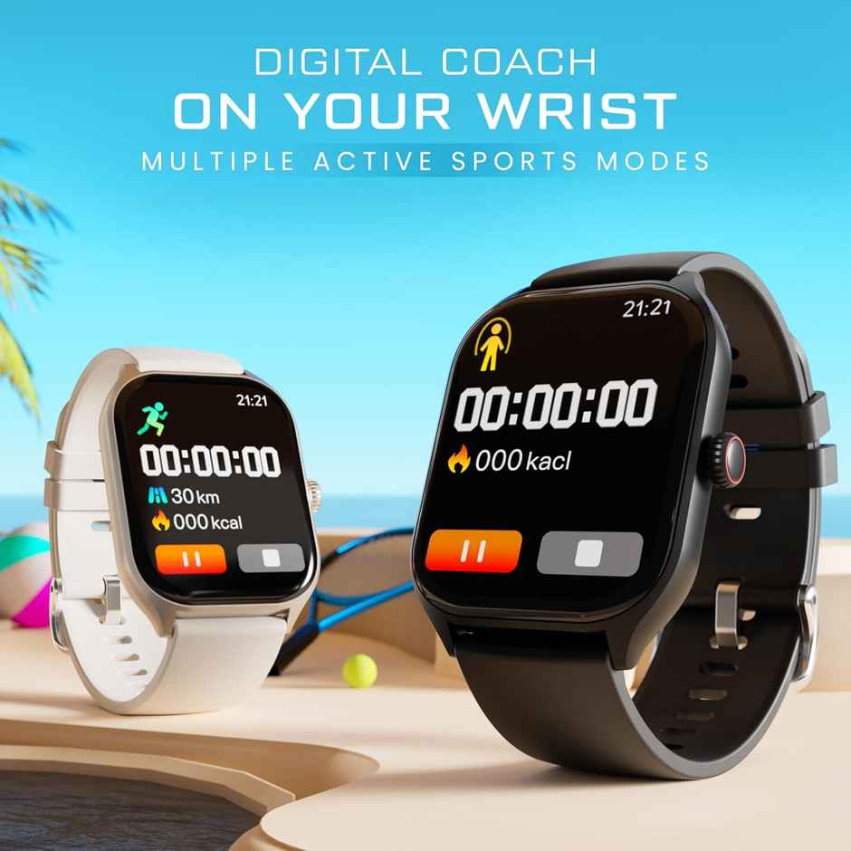 Hammer Polar 2.01 Inch IPS AOD Smart Watch Dual Mode Voice Assistant Rotating Crown Calling Black