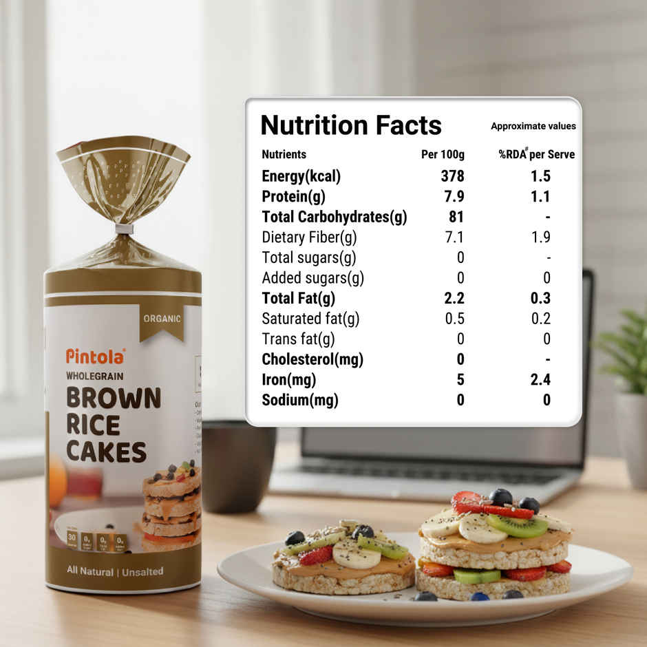 Pintola Organic Wholegrain Brown Rice Cakes Unsalted | Snack Essential