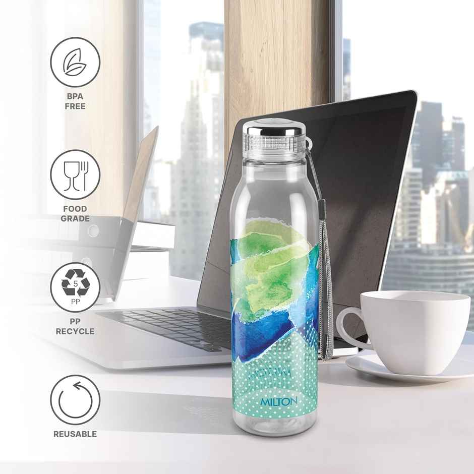 Milton Plastic Helix Water Bottles Reusable Fridge Bottle | Green | 1 L