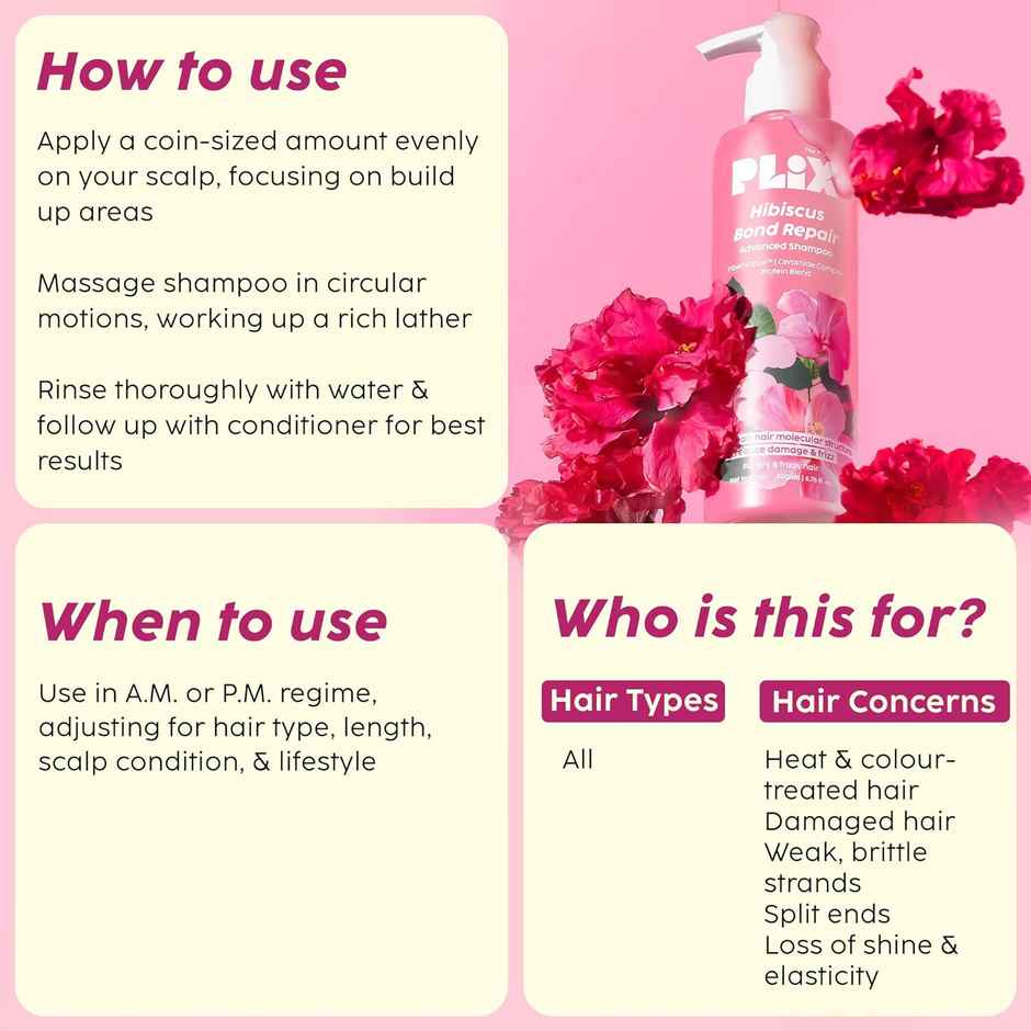 Plix The Plant Fix Hibiscus Bond Repair Advanced Shampoo For Damaged | Frizzy Hair