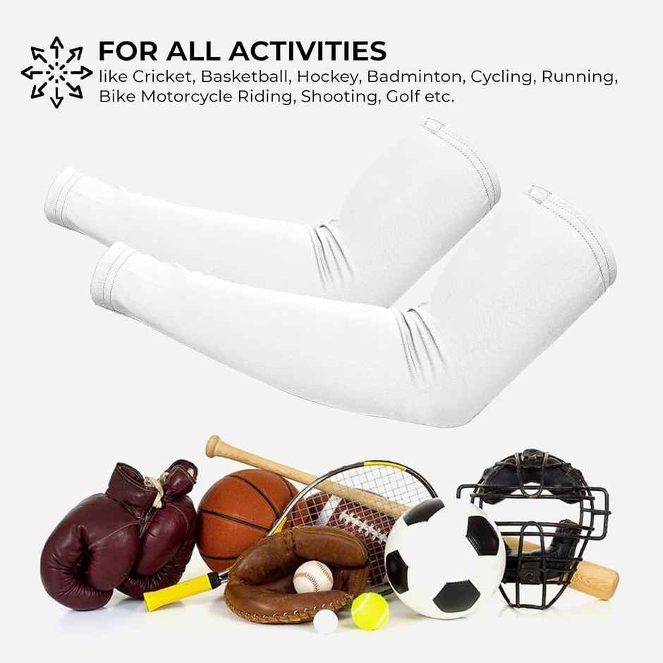 Autofy Pro-Fit 240 Gsm Unisex Arm Sleeves Uv Protection All Weather Use | Pack Of 2 / 4 Pcs | White