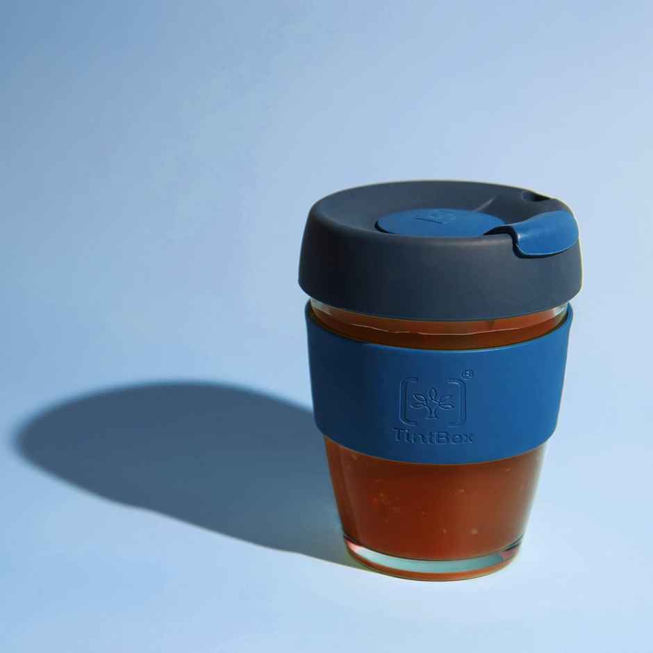 Tintcup | Borosilicate Glass Brew Cup With Silicone Grip & Lid | 350 ml - Dashing Blue