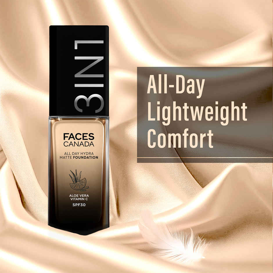 FACES CANADA 3in1 All Day Hydra Matte Foundation + Moisturizer + SPF 30 | Medium Natural 022