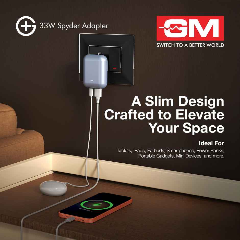 GM G Plus 33W Spyder GaN Charger with Dual Port Fast Charging | Grey