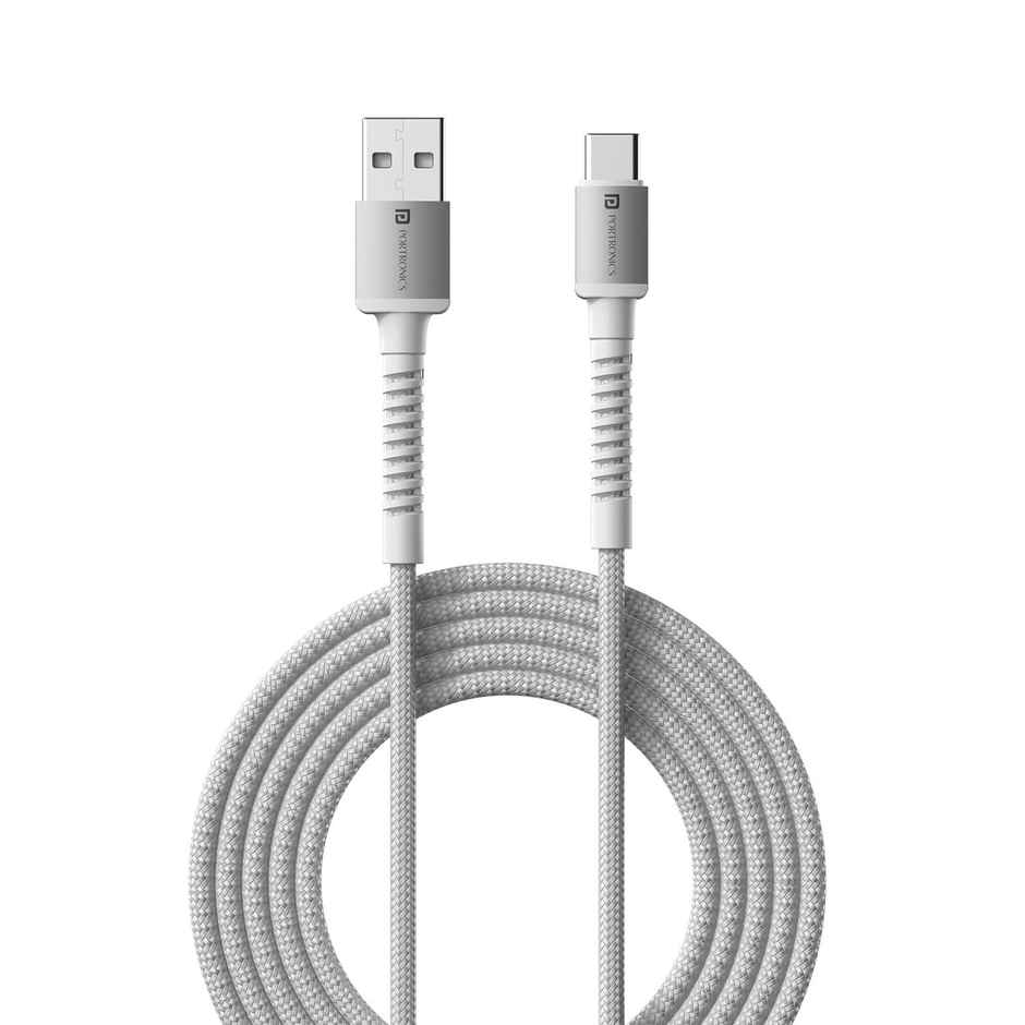 Portronics Konnect X USB to Type C 3A Nylon Braided Cable 2M | Fast Charging | All Devices | White