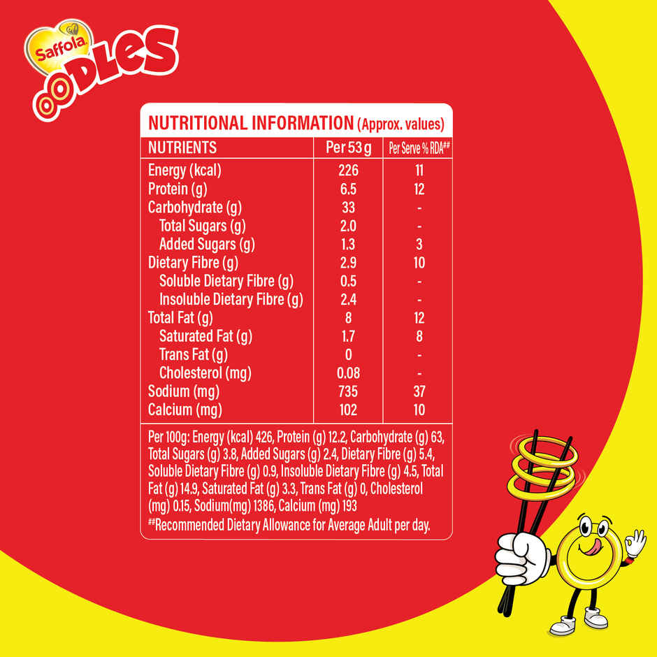 Saffola Oodles Instant Noodles Ring shape Yummy Masala Flavour No Maida Whole Grain Oats