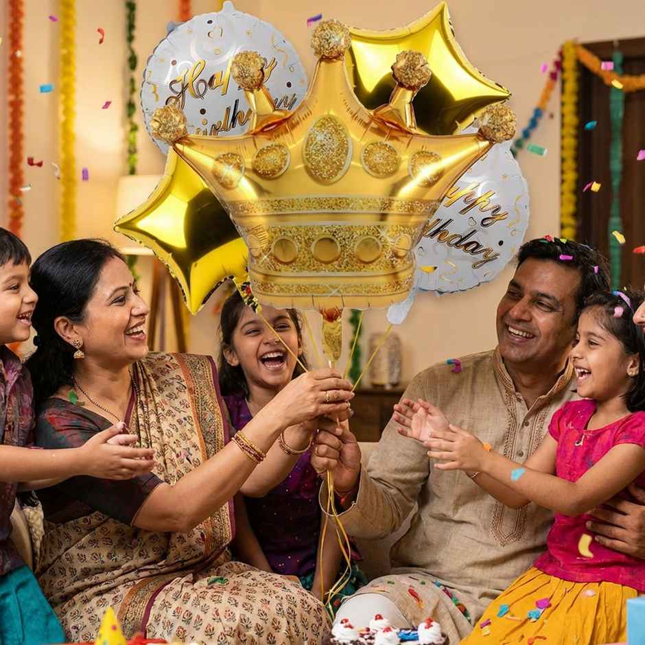 Birthday Decoration Elegant Golden Foil Balloons with Straw | Party Propz