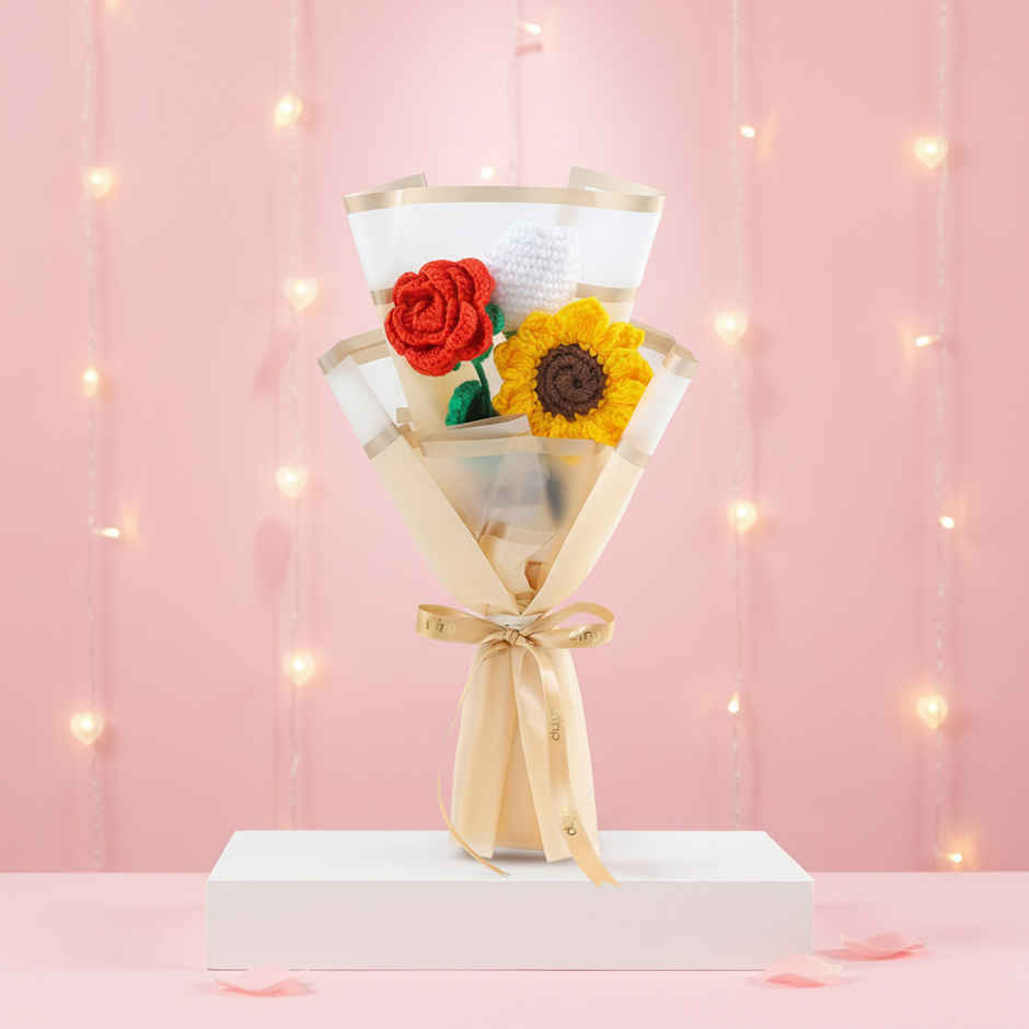 Joyful Blooms Crochet Artificial Flower Bouquet | Handcrafted Gift | FNP