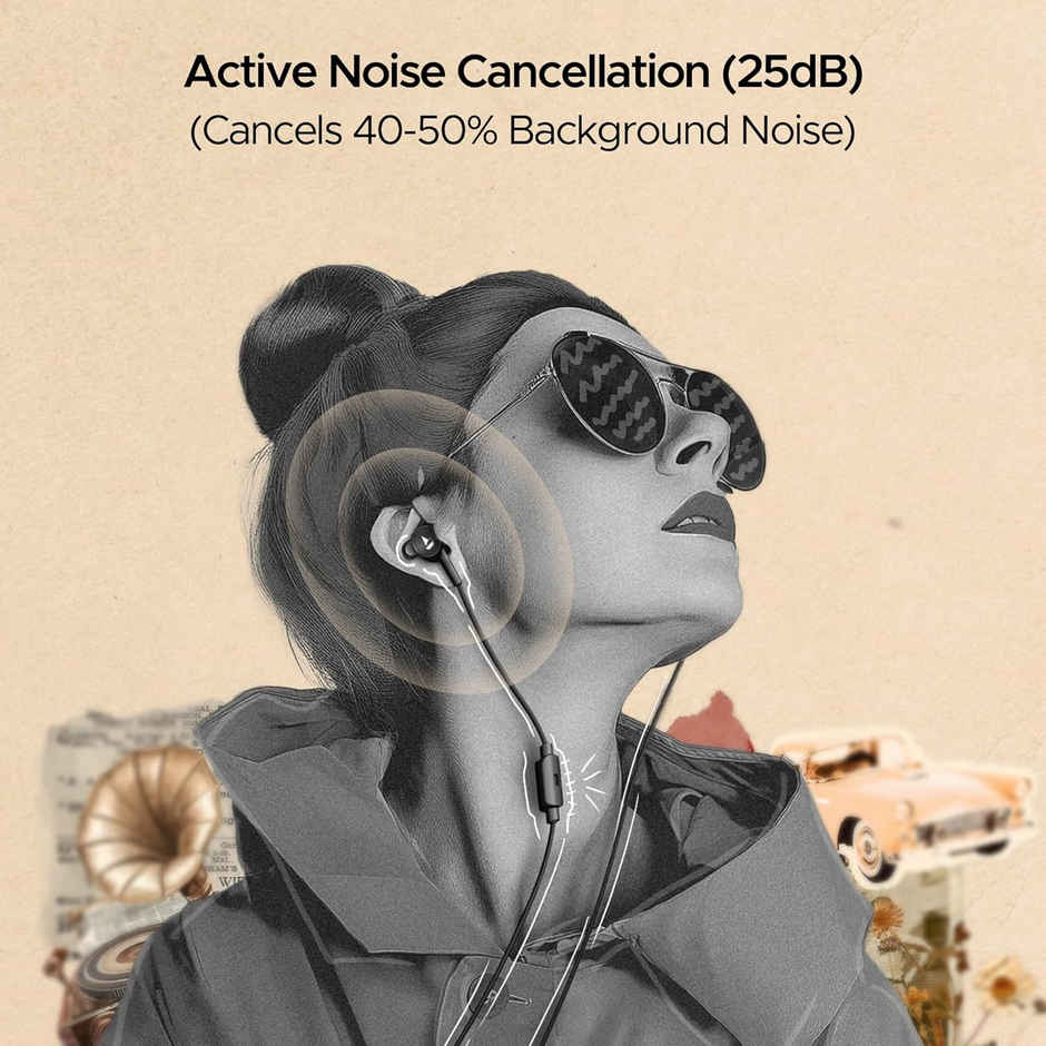 boAt Bassheads 122 ANC Wired in Ear Earphones with 25Db Active Noise Cancellation, 13Mm Drivers, Ambient Mode, Type-C Jack, in-Line Microphone, Snug Fit & Multi-OS Compatibility - Black