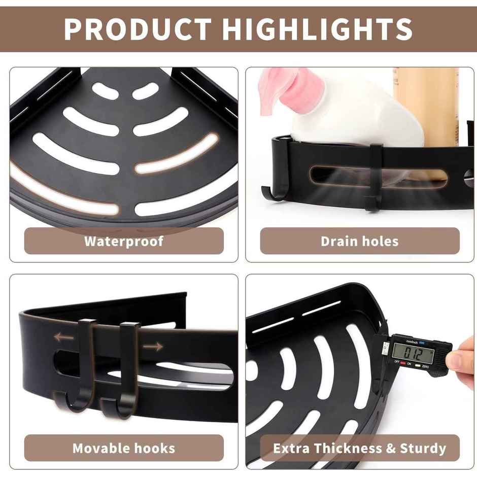 Perpetual Bathroom Organizer | Aluminium Corner Shelf | Rack Without Drilling | 2 Pcs