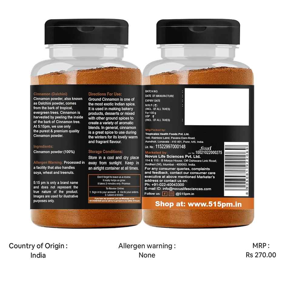 5:15PM Cinnamon Powder | Dalchini Powder | For weight loss| Absolutely Pure & Natural