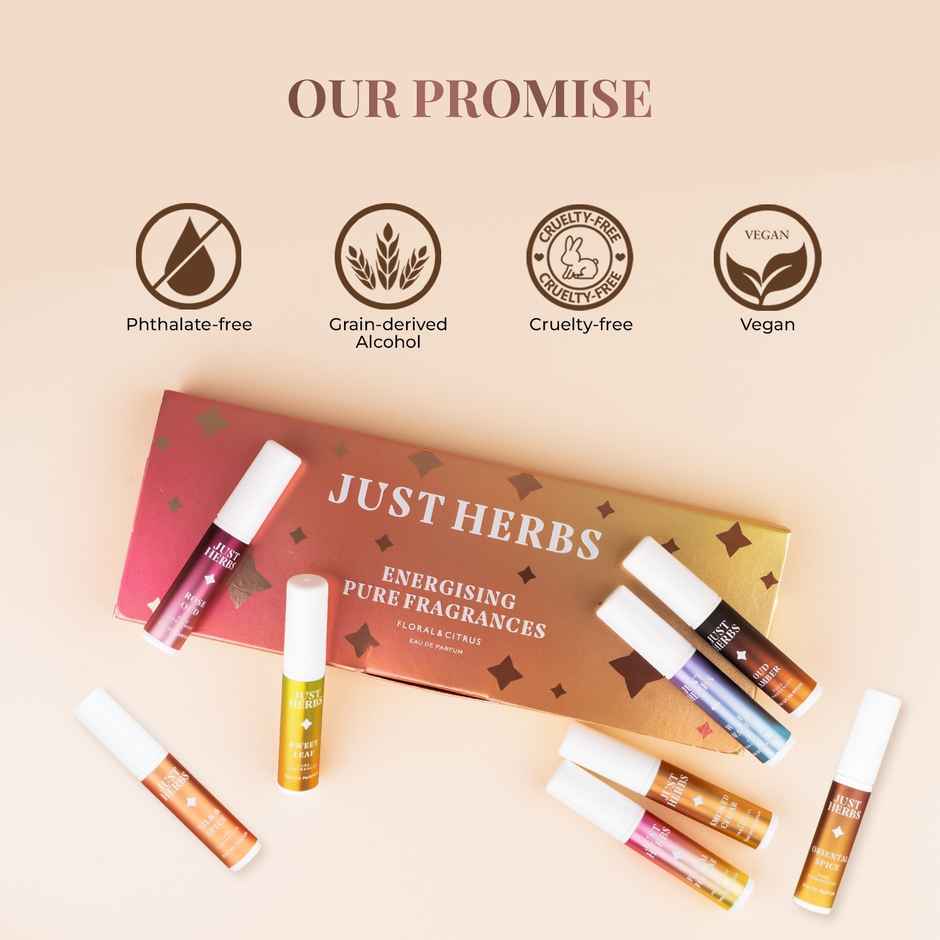 Just Herbs Energising Unisex Pure Fragrances Floral & Citrus Eau De Parfum | Set of 8