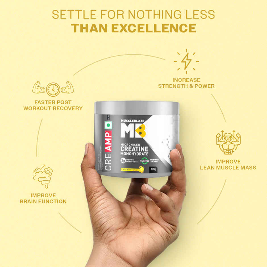 MuscleBlaze Creatine Monohydrate CreAMP with CreAbsorb | 30 Servings | Citrus Blast